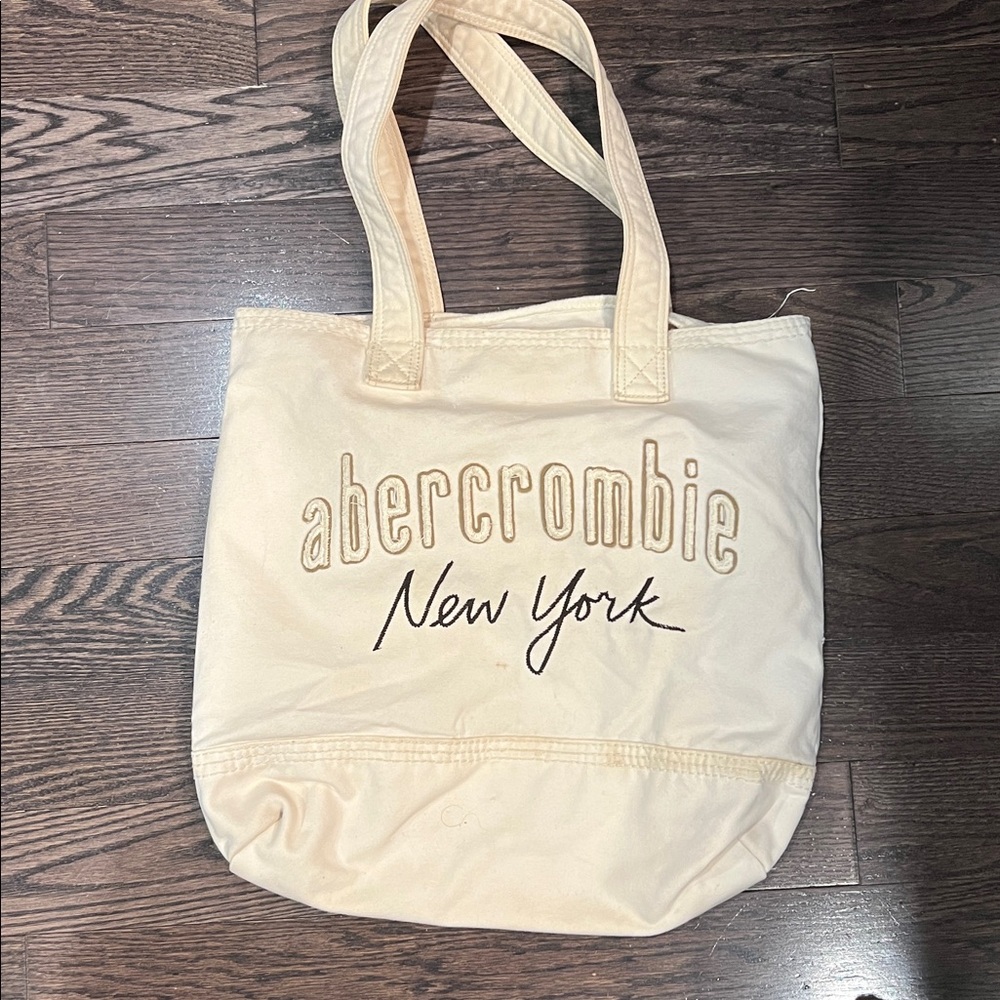Abercrombie & Fitch White Cream Canvas Tote Bag 16 x 15